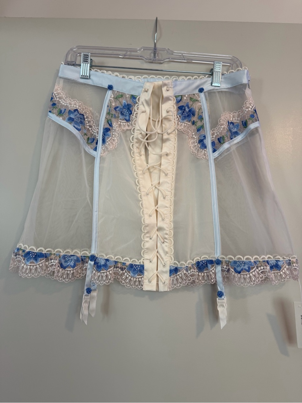 For Love and Lemons Festival Rose Sheer Floral Embroidered Garter Skirt w Slip - Picture 3 of 6